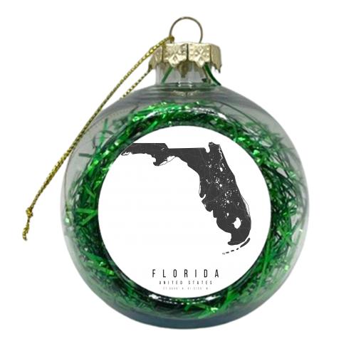 Florida Mono Black and White Modern Minimal Street Map - xmas bauble by Toni Scott