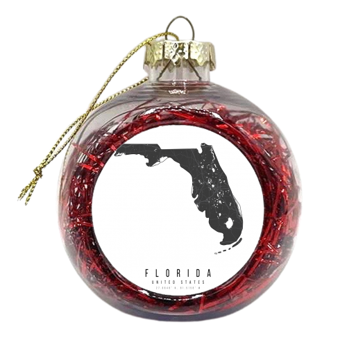 Florida Mono Black and White Modern Minimal Street Map - xmas bauble by Toni Scott