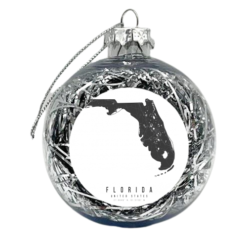 Florida Mono Black and White Modern Minimal Street Map - xmas bauble by Toni Scott