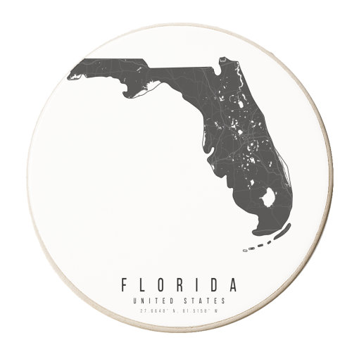 Florida Mono Black and White Modern Minimal Street Map - personalised beer coaster by Toni Scott