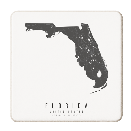 Florida Mono Black and White Modern Minimal Street Map - personalised beer coaster by Toni Scott