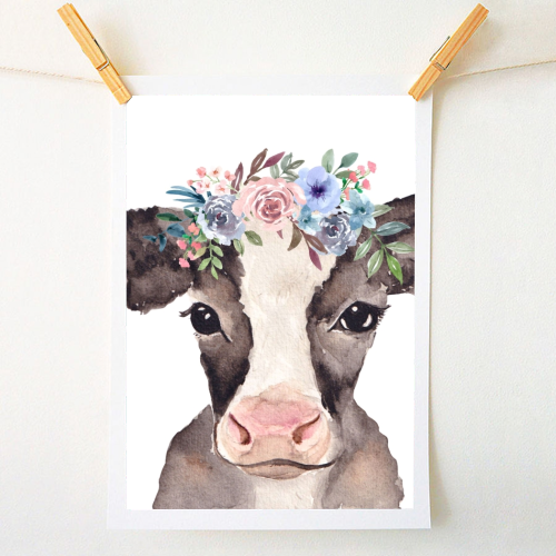 flower cow mugshot. - A1 - A4 art print by Linbylane