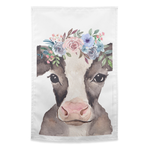 flower cow mugshot. - funny tea towel by Linbylane