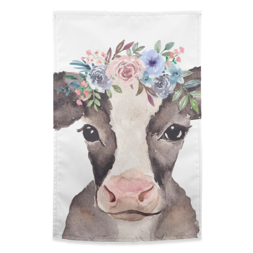 flower cow mugshot. - funny tea towel by Linbylane