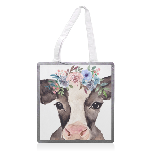 flower cow mugshot. - printed canvas tote bag by Linbylane