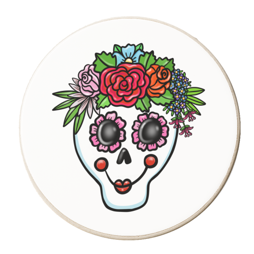 Flower sugar skull - personalised beer coaster by PixieDrew