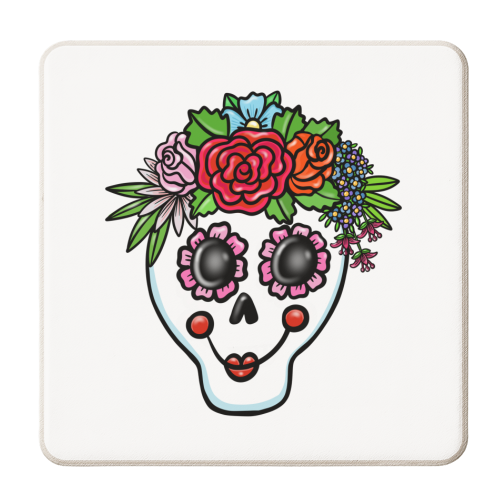 Flower sugar skull - personalised beer coaster by PixieDrew