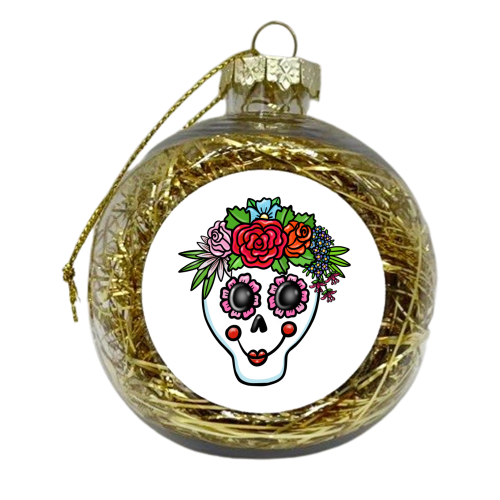 Flower sugar skull - xmas bauble by PixieDrew