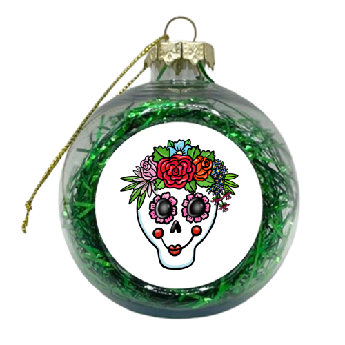 Flower sugar skull - xmas bauble by PixieDrew
