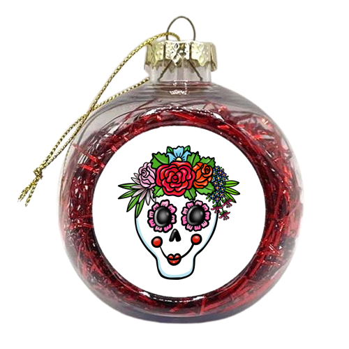 Flower sugar skull - xmas bauble by PixieDrew