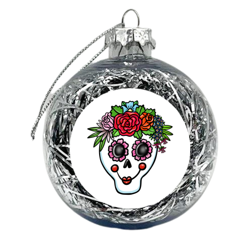 Flower sugar skull - xmas bauble by PixieDrew
