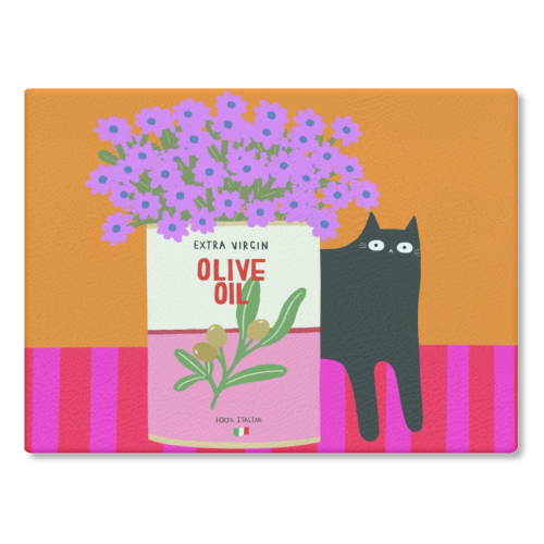 Flowers And Olive Oil - glass chopping board by The Paper Tail