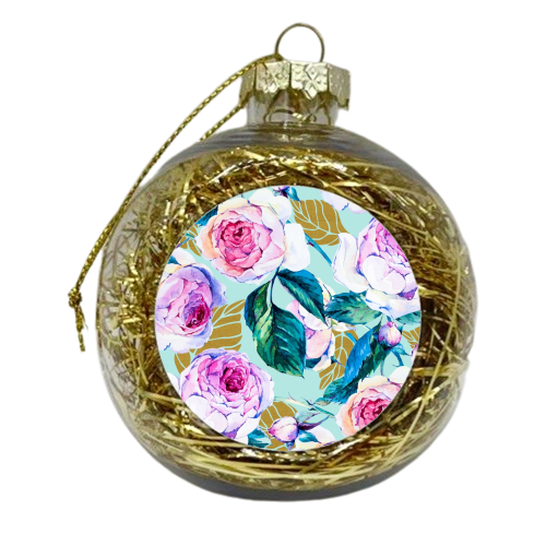 Flowery roses with golden leaves - xmas bauble by MMarta BC