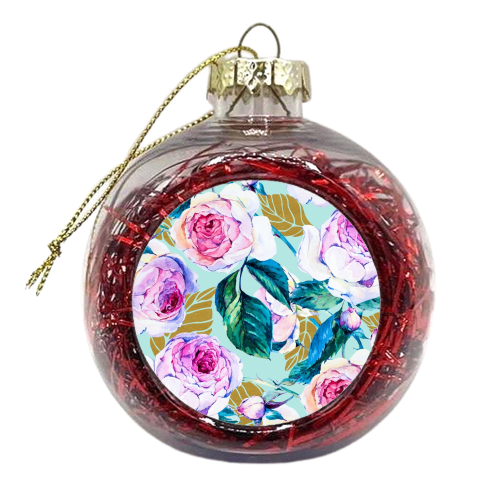 Flowery roses with golden leaves - xmas bauble by MMarta BC