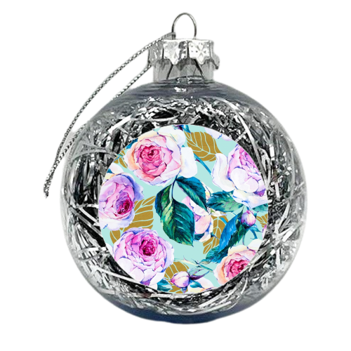 Flowery roses with golden leaves - xmas bauble by MMarta BC