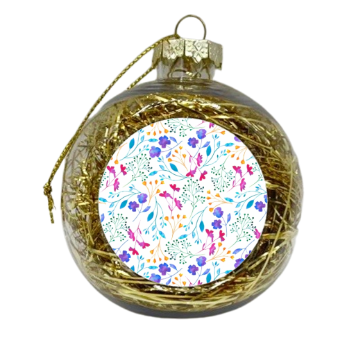 Fluro Floral Sprig Watercolour Pattern - xmas bauble by Dizzywonders