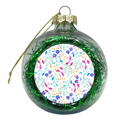 Fluro Floral Sprig Watercolour Pattern - xmas bauble by Dizzywonders