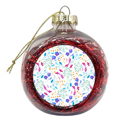 Fluro Floral Sprig Watercolour Pattern - xmas bauble by Dizzywonders