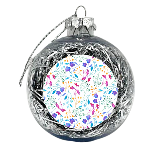 Fluro Floral Sprig Watercolour Pattern - xmas bauble by Dizzywonders