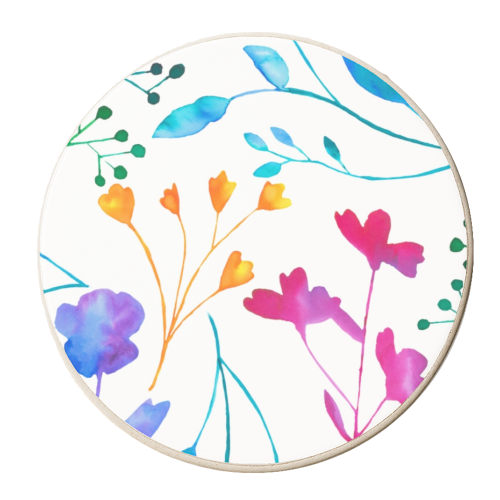 Fluro Floral Sprig Watercolour Pattern - personalised beer coaster by Dizzywonders