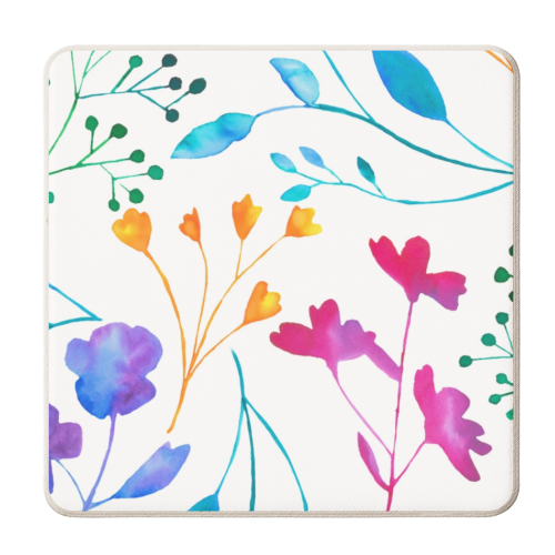 Fluro Floral Sprig Watercolour Pattern - personalised beer coaster by Dizzywonders