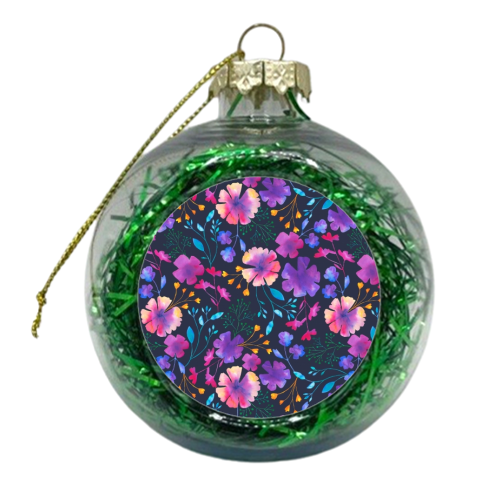Fluro Floral Watercolour Navy Floral - xmas bauble by Dizzywonders