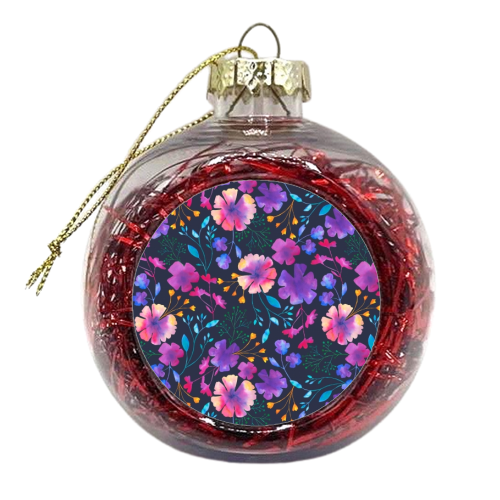 Fluro Floral Watercolour Navy Floral - xmas bauble by Dizzywonders