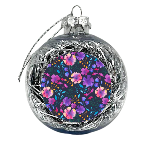 Fluro Floral Watercolour Navy Floral - xmas bauble by Dizzywonders