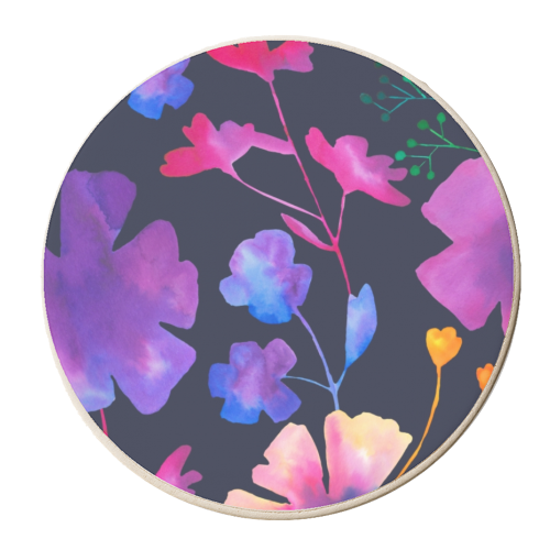 Fluro Floral Watercolour Navy Floral - personalised beer coaster by Dizzywonders
