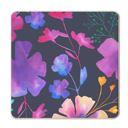 Fluro Floral Watercolour Navy Floral - personalised beer coaster by Dizzywonders