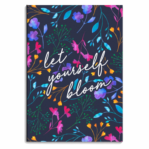 Fluro Floral Watercolour Sprig Pattern  Navy - personalised A4, A5, A6 notebook by Dizzywonders