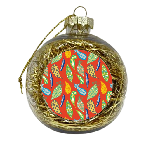Fluttering Feathers - Red - xmas bauble by Sinead Mansell