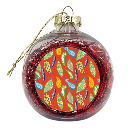 Fluttering Feathers - Red - xmas bauble by Sinead Mansell