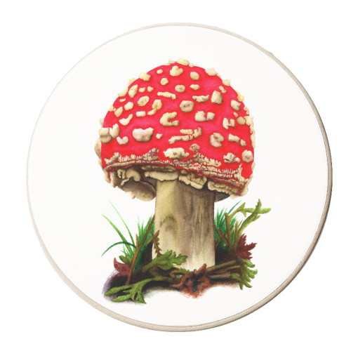 Fly Agaric Mushroom - personalised beer coaster by She Walks She Paints