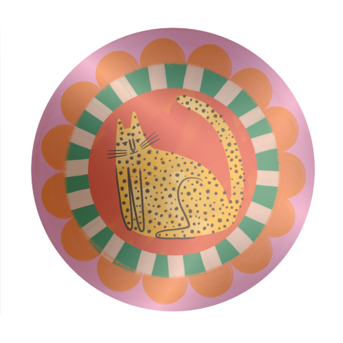 Folk art Bold Bright Leopard Illustration Plate Design - Circle Sticker by AbiGoLucky