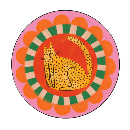 Folk art Bold Bright Leopard Illustration Plate Design - Circle Sticker by AbiGoLucky