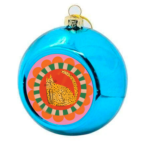 Folk art Bold Bright Leopard Illustration Plate Design - colourful christmas bauble by AbiGoLucky