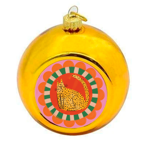 Folk art Bold Bright Leopard Illustration Plate Design - colourful christmas bauble by AbiGoLucky