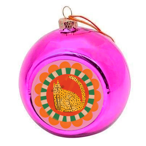 Folk art Bold Bright Leopard Illustration Plate Design - colourful christmas bauble by AbiGoLucky