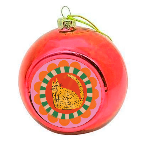 Folk art Bold Bright Leopard Illustration Plate Design - colourful christmas bauble by AbiGoLucky