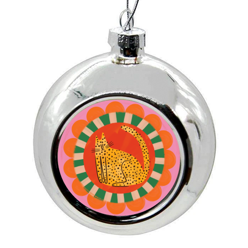 Folk art Bold Bright Leopard Illustration Plate Design - colourful christmas bauble by AbiGoLucky