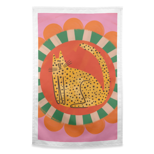 Folk art Bold Bright Leopard Illustration Plate Design - funny tea towel by AbiGoLucky
