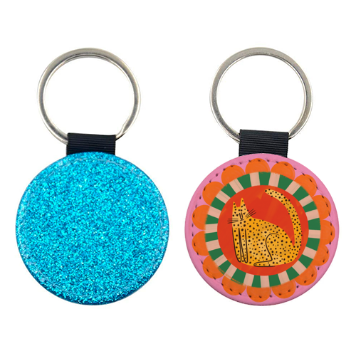 Folk art Bold Bright Leopard Illustration Plate Design - keyring by AbiGoLucky