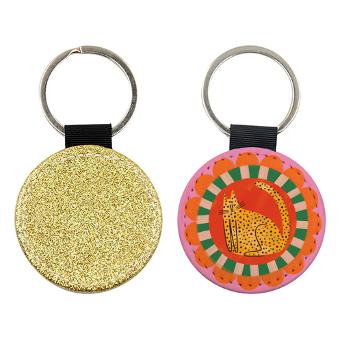Folk art Bold Bright Leopard Illustration Plate Design - keyring by AbiGoLucky
