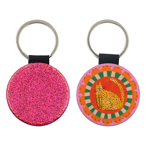 Folk art Bold Bright Leopard Illustration Plate Design - keyring by AbiGoLucky