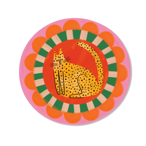 Folk art Bold Bright Leopard Illustration Plate Design - Magnet by AbiGoLucky