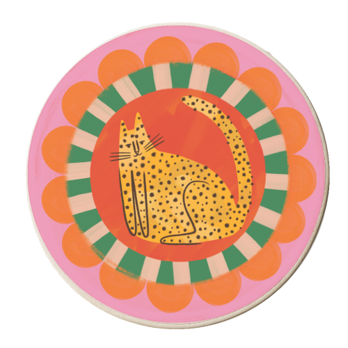 Folk art Bold Bright Leopard Illustration Plate Design - personalised beer coaster by AbiGoLucky