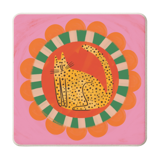 Folk art Bold Bright Leopard Illustration Plate Design - personalised beer coaster by AbiGoLucky