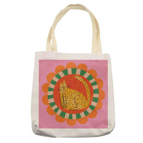 Folk art Bold Bright Leopard Illustration Plate Design - printed canvas tote bag by AbiGoLucky