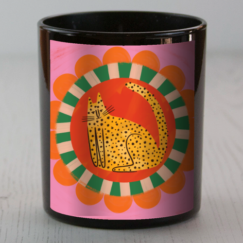 Folk art Bold Bright Leopard Illustration Plate Design - scented candle by AbiGoLucky